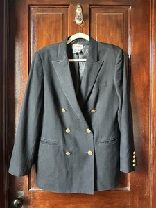 Talbots 100% Wool Black Double Breasted Blazer Women’s Size 10 Gold Buttons - Picture 1 of 9