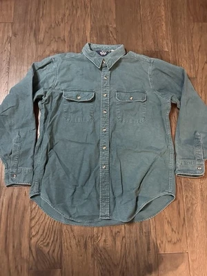 Vintage USA Woolrich XL Chamois Heavy Button Work Shirt Flannel Teal Blue Brush - Image 1 of 4