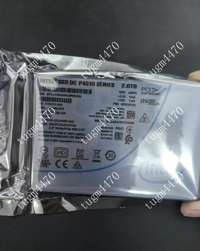 Unidad de estado sólido Intel P4510 Series 2TB SSD DC NVME U.2 SSDPE2KX020T8 Foto 1 de 3