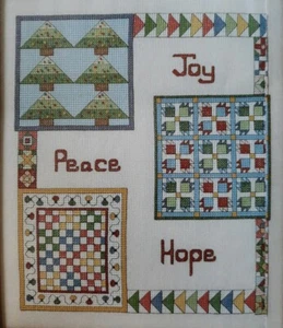 Cross Stitch "JOY, PEACE AND HOPE QUILT" pattern ~ trees, lights - Picture 1 of 1