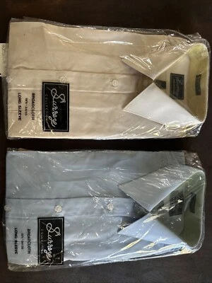 Nuevas Camisas de Vestir Surrey Vintage Manga Larga (2) Tela Ancha 15.5 34/35 Azul Melocotón Foto 1 de 4