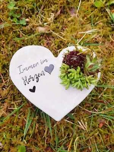 Bepflanztes Herz aus Beton mit Schriftzug Grabschmuck Trauer Grabherz - Bild 1 von 2