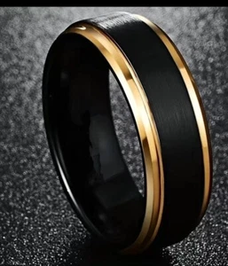 Anello Uomo Donna 8mm Acciaio Inox Nero Lucido e Oro Fede Nuziale con Scatola - Foto 1 di 4