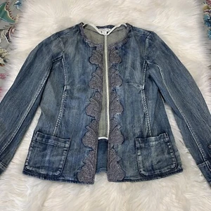 Coldwater Creek Women's Denim Jean Jacket Embroidered Boho Hook Closure Size 12 - Picture 1 of 10