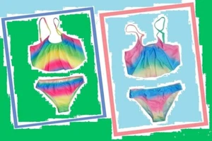NWT GIRLS  6 8 10 12 14  BEAUTIFUL TIE DYE GREEN or BLUE TIE DYE FLOUNCY BIKINI - Picture 1 of 21