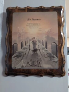 Vintage Wood Slice Plaque Decoupage The Invitation Prayer 12”Wall Hanging - Picture 1 of 5