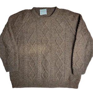 Irish Traditional Hand Knit Wool Sweater Brown Cable Knit Made In Ireland XL - Bild 1 von 6