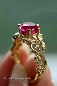 Anello di fidanzamento vero rubino rosa taglio rotondo 2,10 ct 2,10 ct finitura oro giallo 14K - Foto 1 di 6