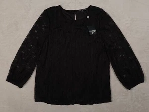 Adrianna Papell Bluse Oberteil Damen M schwarz Spitze Rundhalsausschnitt 3/4 Arm - Bild 1 von 11