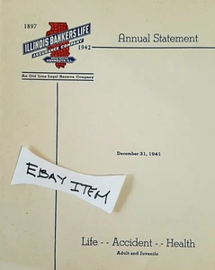 1941 Monmouth IL. ILLINOIS BANKERS LEBENSVERSICHERUNG CO. JAHRESABRECHNUNGSBEWERTUNGEN - Bild 1 von 4