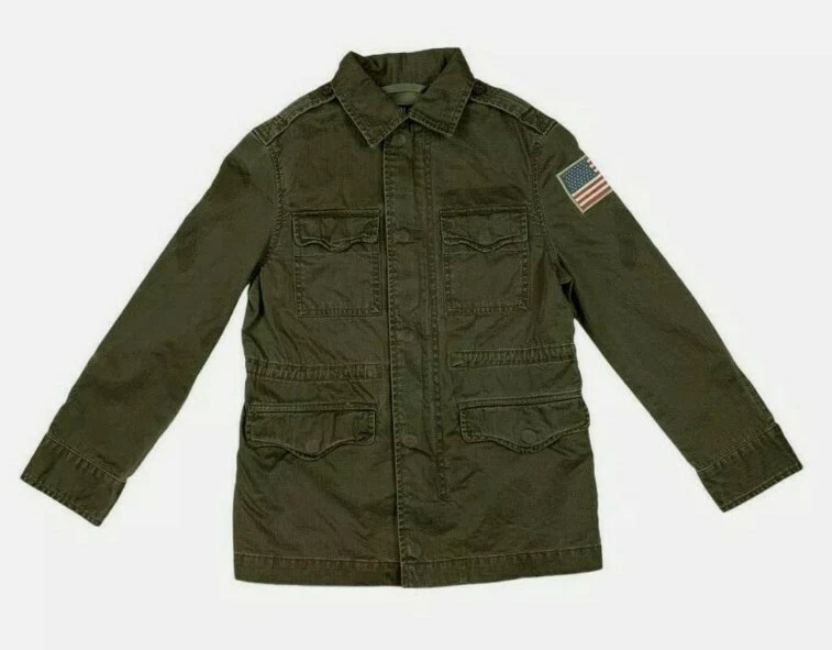 Polo Ralph Lauren green military jacket coat USA Flag patch distressed Boy's M - Image 1 of 1