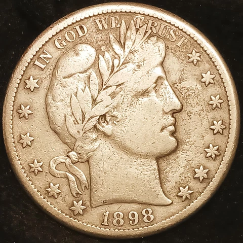 1898-S Silver Barber Half Dollar 50 Cents-Scarce Date Coin~VF Cover