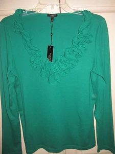 Talbots grünes Langarm Oberteil Shirt NEU mit Etikett St Patricks Blumen Kragen Ausschnitt - Bild 1 von 4
