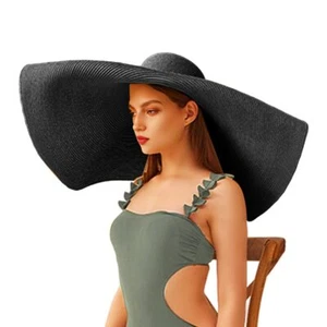 Oversized Beach Straw Hat Extra Large Wide Brim Visor Roll Up Floppy Sun Hat - Picture 1 of 7