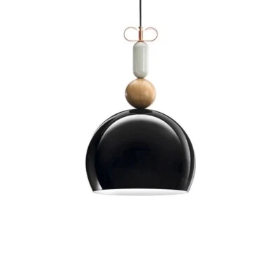 Black ceiling light, pendant light, glossy, great condition, LED bulb, round - Image 1 of 4