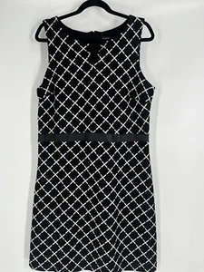 Abito smanicato ANN TAYLOR nero/bianco stampa geo taglia 14 elasticizzato abbigliamento carriera - Foto 1 di 12