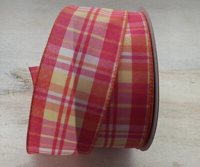 5 YARDS SPRING EASTER PASTEL PLAID WIRE EDGE RIBBON  2 1/2" Wide - Image 1 of 4