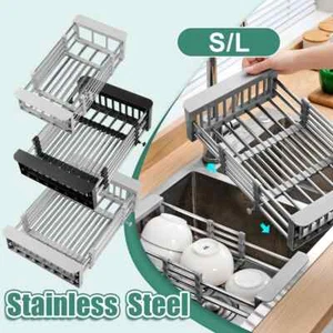 Kitchen Dish Drying Rack Adjustable Dish Drainer Stainless Steel Sink Rack Fruit - Picture 1 of 17