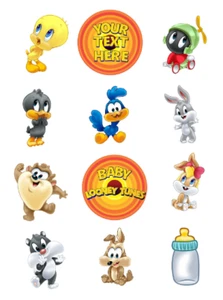 Baby Looney Tunes essbare Bildaufleger. Essbare runde vorgeschnittene Aufkleber. - Bild 1 von 1
