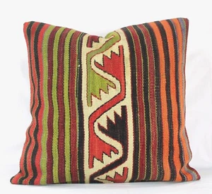 Decorative Handmade Turkish Kilim Pillow Cover 24x24 Vintage Large Kilim Pillow - Picture 1 of 10