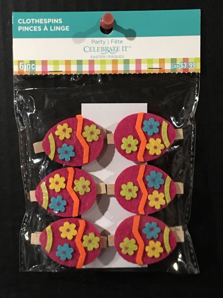 Easter Felt Egg Clothespins Craft Celebrate It 6 Pc New 🐣 - Image 1 of 3