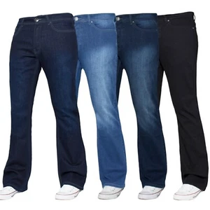 Mens Bootcut Jeans Stretch Wide Leg Flared Denim Pants All Waist Sizes By Kruze - Picture 1 of 13