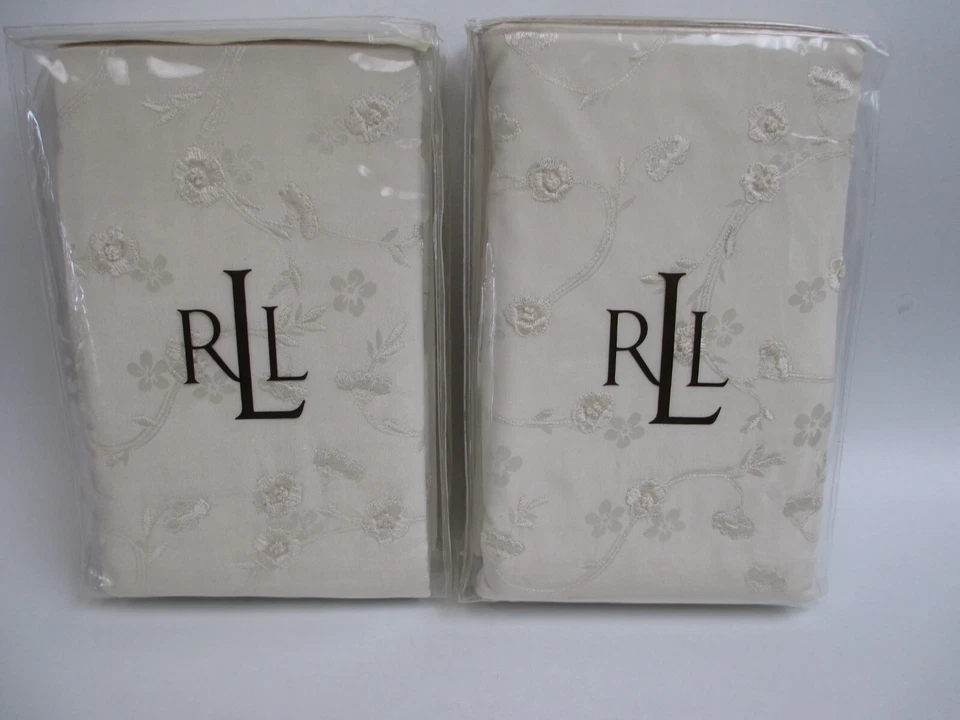 Ralph Lauren WHITEHALL JACQUARD Cream SILK Embroidered Euro Shams Pair - Image 1 of 4