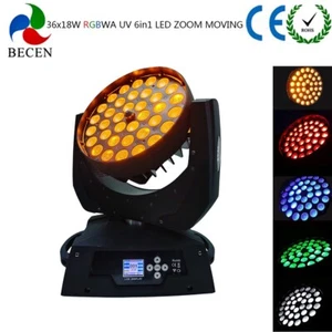 BECEN Stage 36x18w RGBWA UV 6in1 Led Wash Zoom Moving Head Light DJ Stage Lights - Picture 1 of 7