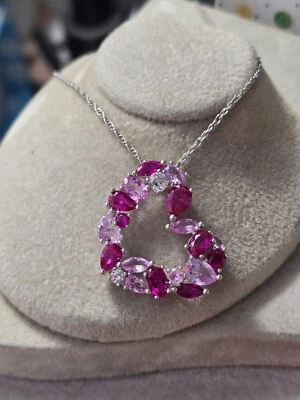 Ross Simons Heart Sterling silver Pink Sapphire lab created Pendant Necklace  - Image 1 of 4