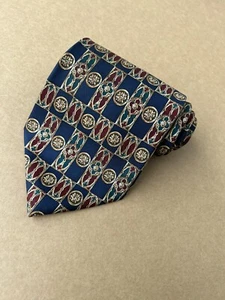 Authentic CHRISTIAN DIOR Abstract Flowers Design On Blue 100% Silk Necktie Tie - Picture 1 of 12
