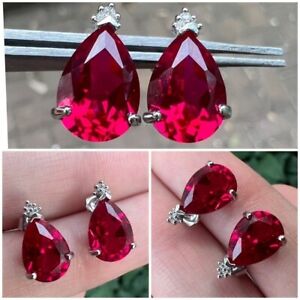 Huge 4.25cts  solid 10k gold ruby/genuine diamond earrings-new