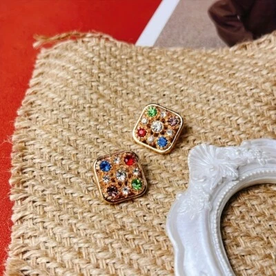 20pcs Square Crystal Rhinestone Buttons Metal for DIY Cloth Craft Sewing Retro - Image 1 of 4