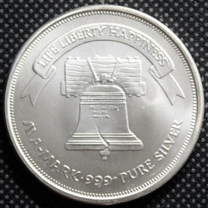 A-Mark Life Liberty Happiness Liberty Bell & Eagle plata 1 oz .999 plata redondo - Imagen 1 de 2