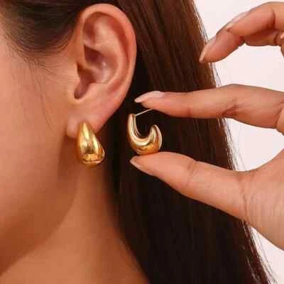 Aretes de aro abiertos gruesos enchapados en oro simples hipoalergénicos anchos Foto 1 de 4