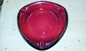 vintage Viking Glass 8.5" Ruby Red Rounded Triangle Ashtray - Heavy Glass - Picture 1 of 6