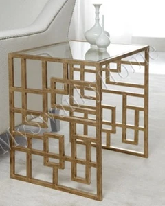 Neiman Marcus EILEEN Iron Asian SideTable Glass Top End Accent Lovelace HORCHOW - Picture 1 of 5