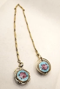 Pendant Watch and Matching Enamel Brooch On Fancy Link Watch Chain - Picture 1 of 5