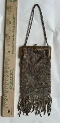 Antique 1920s Arabesque Micro Beaded Purse Hand Bag Deco Made in France - Image 1 of 4