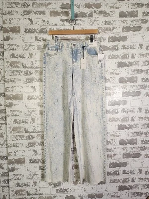 Pantalones de mezclilla holgados de pierna ancha Forever 21 talla 28 lavado ácido texturizados grunge Y2K Foto 1 de 4