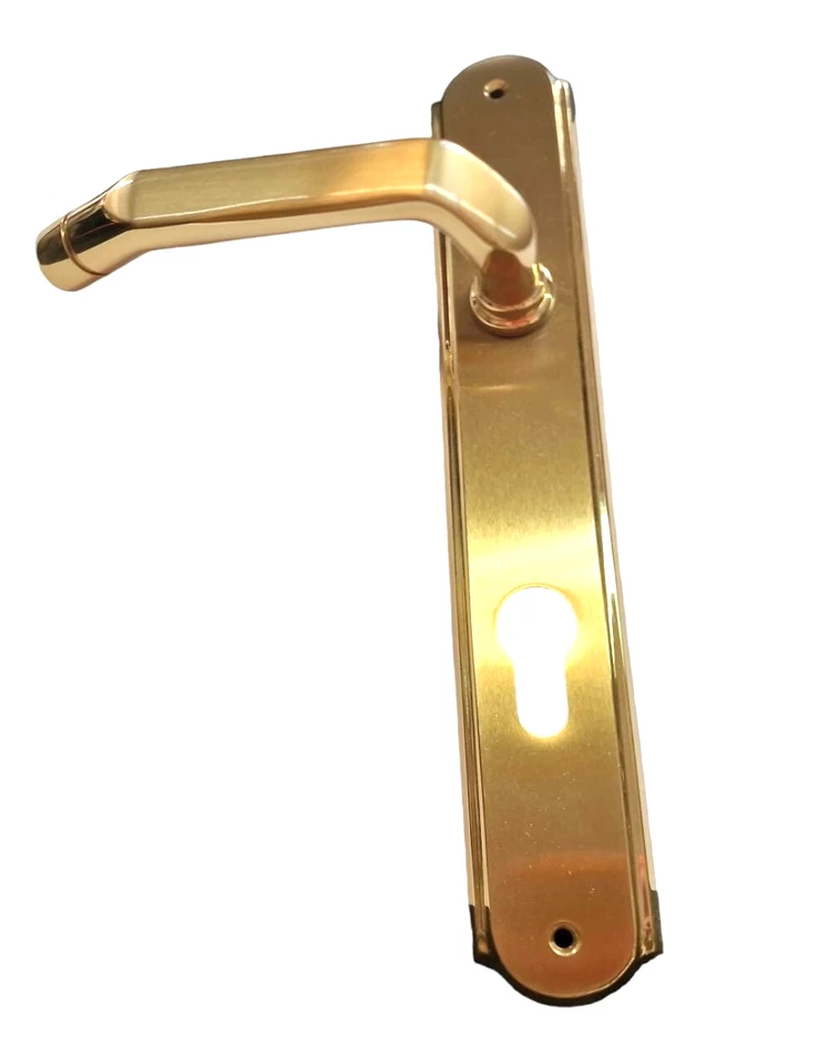 Maniglia per Porte interne Coppia Placca Foro Yale Ottone Oro Satiato POGGI - Immagine 1 di 1