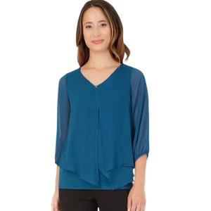 Apt 9 türkis Lagenlook asymmetrische Bluse V-Ausschnitt Overlay - Bild 1 von 9