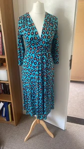 Onjenu London Amy Midikleid türkis Leopardenmuster Kleid Gr. 12 neu Etikett  - Bild 1 von 6