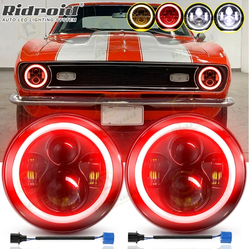 Red Halo 7" LED Headlights For Chevrolet Camaro 1967 1968 1969 1970 1971 1972-81 - Изображение 1 из 4