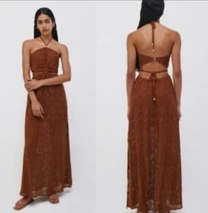 Maxi abito Revolve Johnathan Simkhai Georgiana Halter in caffè taglia small resort - Foto 1 di 16