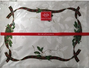 8 Lenox Holiday Nouveau Placemats Christmas Ribbon Plaid 19" x 14" NOS - Picture 1 of 4