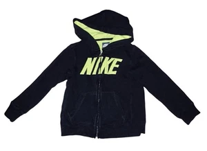 Boys Nike Full Zip Hoodie Black Highlighter Yellow Size 6 - Picture 1 of 3