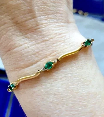 14k Yellow Gold Plated 3Ct Oval Cut Lab-Created Emerald Tennis Bracelet WOMEN - Image 1 of 4