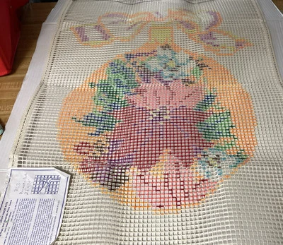 VTG Schillcraft Latch Hook Rug Canvas Only #836 Poinsettia Bulb Christmas 22x30” - Image 1 of 4