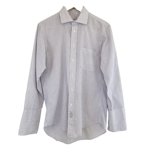 Camicia elegante uomo Christian Dior aderente blu righe bianche tg 15 5 32 bottoni