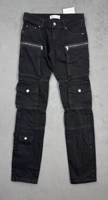 Zara Zw Collection Slim Mid-Waist Cargo Jeans Women’s Sz 0 Black Zip Pocket New - Image 1 of 4